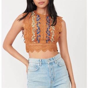Free People Pink Orange Embellished Cropped Camisole